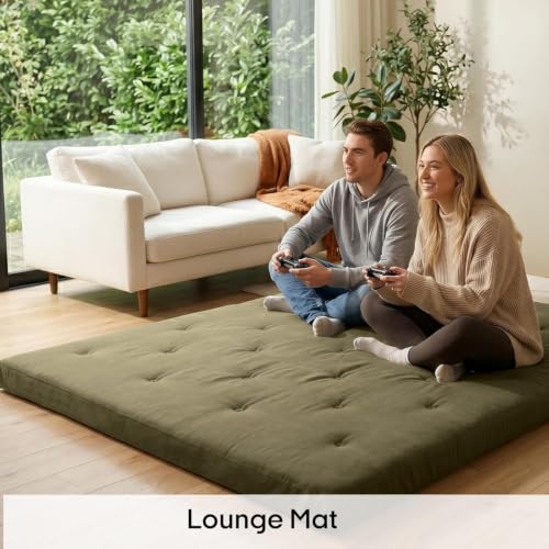 ZonLi Japanese Floor Mattress, 100% Cotton Washable Cover Futon Mattress - color: Winter Moss, size: Queen(80"L x 60"W x 4"Th)
