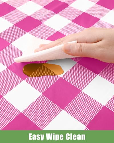 Smiry 8 Packs Gingham Disposable Table Cloth, 54 x 108 Inch Waterproof Plastic Tablecloth, Rectangle Hot Pink and White Checkered Table Covers for Party, Birthday, Picnic, Banquet - color: Hot Pink and White, size: 54"x108" (Pack of 8)