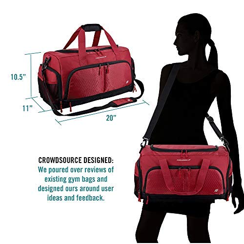 Ultimate Gym Bag 2.0: The Durable Crowdsource Designed Duffel Bag with 10 Optimal Compartments Including Water Resistant Pouch - color: Red, size: Medium (20")