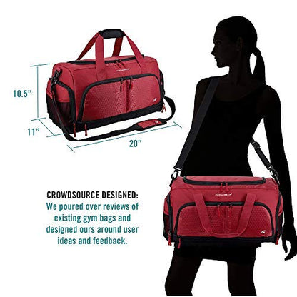 Ultimate Gym Bag 2.0: The Durable Crowdsource Designed Duffel Bag with 10 Optimal Compartments Including Water Resistant Pouch - color: Red, size: Medium (20")