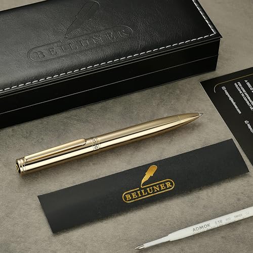 BEILUNER Gold Gel Pen, Stunning Luxury Pens with 24K Gold Plating, Black Ink Refill, Executive Gift Set for Family & Friends, Writing, Fancy, Office, Retractable, Graduation Gifts, Nice Designer Pens - color: Gold
