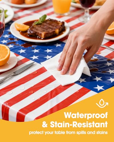 Niuara American Flag Plastic Table Cloth Disposable, 4 Pack, 54 x 108 in | Rectangle, 6 ft Tables, 4th of July, Independence Day, Memorial Day - color: American Flag, size: 54" x 108" - 4 Packs