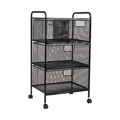 Mind Reader Cart with Drawers, Multipurpose Office Organizer, Utility Cart, Rolling Storage, Metal Mesh, Black - style: 4-Drawers