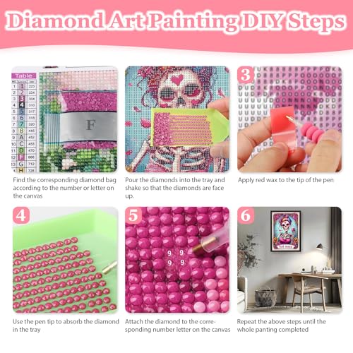 MAXBYE Diamond Painting Kits for Adults Beginners,Mexican Dead 5D Full Round Drill Diamond Art Kit, Easy DIY Dot Painting Gem Craft for Home Wall Art 12x16in - color: ZD050