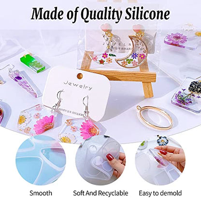 54 Pcs Epoxy Resin Jewelry Molds for Beginners, Moldes De Silicona para Resina for Earrings Pendants Necklaces Keychains Making, Variety Silicone Casting Mould with Hole for Boho Art Crafts - color: 54pcs Jewelry Molds