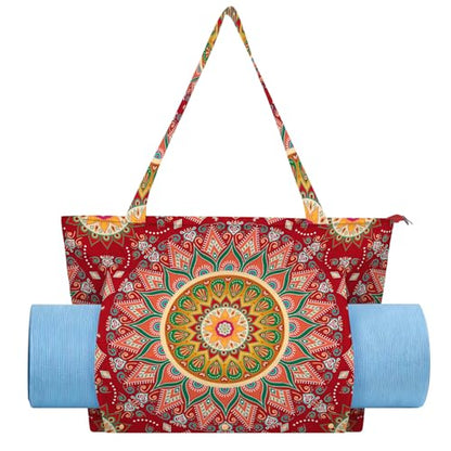 Mandala Yoga Mat Bag Large Yoga Bags and Carrier Fits All Your Stuff Yoga Tote Bags with Zipper Pocket Pilates Bag - color: Red