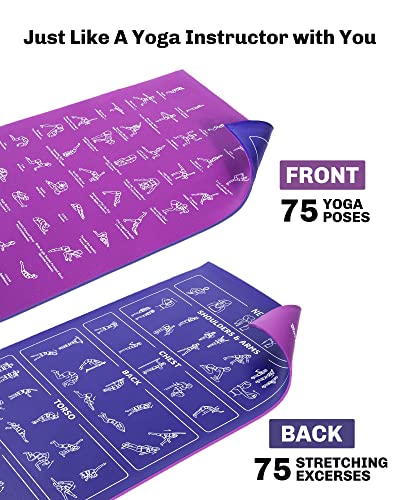 Instructional Yoga Mat with Poses and Stretches Printed On It | Yoga Mat with Poses - color: Purple/Blue