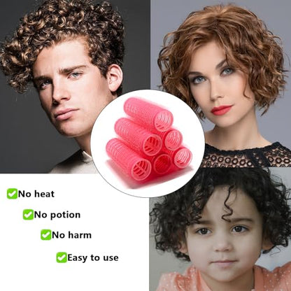ZMD 18Pcs Self Grip Small Hair Curlers Rollers, Plastic Hair Curlers Heatless Salon Hairdressing Curlers DIY Curly Hair Accessories for Women Girls Short Thin Fine Hair (0.8 x 2.4 Inch) - color: Red