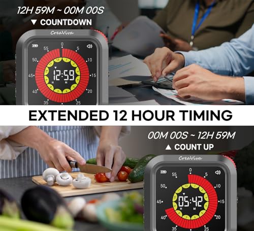 Visual Digital Timer, Large Color Display & Rechargeable, Magnetic Back & Silent Mode, 12 Hours Countdown/Up Stopwatch Timer for ADHD, Kids, Classroom, Kitchen, Work Productivity (Gray) - color: Space Gray