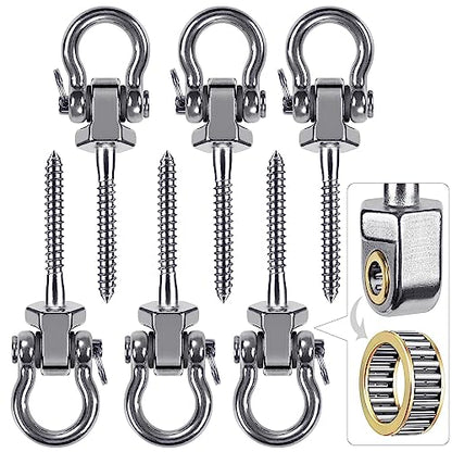 BeneLabel Heavy Duty Swing Hangers with Bearings - Set of 6 Stainless Steel 304 Screw Brackets for Hanging Chairs, Swings, Hammocks, Punching Bag - Indoor & Outdoor Use - 1500LB Capacity | Climbing Frame Wooden Beam,Stainless Steel,Ball Bearing,Hanging Ch