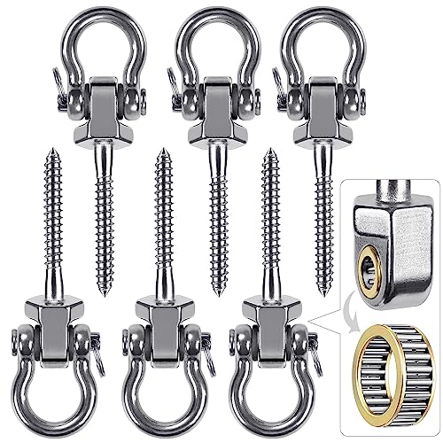 BeneLabel Heavy Duty Swing Hangers with Bearings - Set of 6 Stainless Steel 304 Screw Brackets for Hanging Chairs, Swings, Hammocks, Punching Bag - Indoor & Outdoor Use - 1500LB Capacity | Climbing Frame Wooden Beam,Stainless Steel,Ball Bearing,Hanging Ch