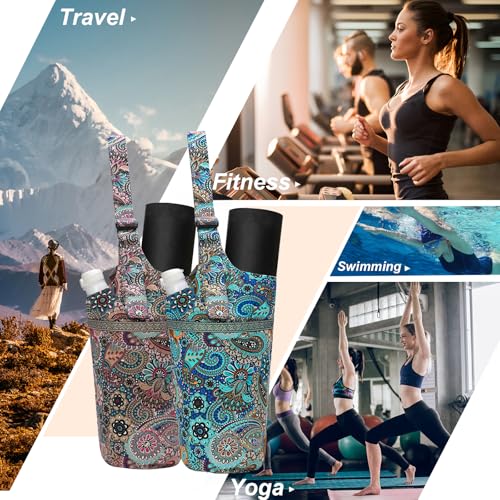 IwIeIaIrI Yoga Mat Bag Cylinder for Women with Large Zipper Pocket - color: Blue+Pink
