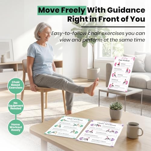 Chair Yoga Chart for Seniors & Beginners, Set of 6 Waterproof Laminated Posters, 3 Plans & 3 Routines of Gentle Seated Exercises for Stiffness, Joint Pain & Stress Relief, Easy 30-Day Challenge Guide