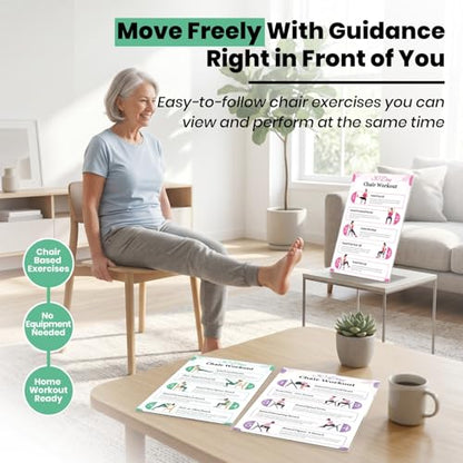 Chair Yoga Chart for Seniors & Beginners, Set of 6 Waterproof Laminated Posters, 3 Plans & 3 Routines of Gentle Seated Exercises for Stiffness, Joint Pain & Stress Relief, Easy 30-Day Challenge Guide