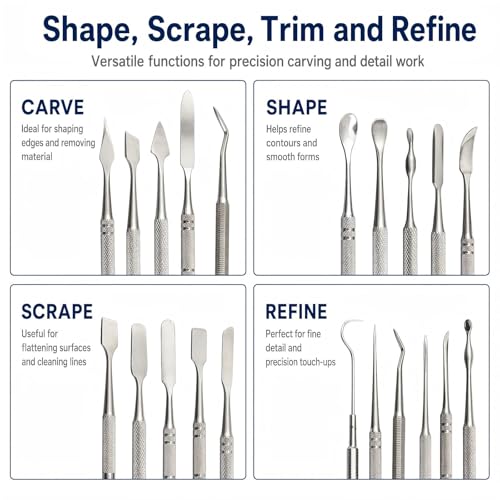 Wax Carvers Set Double Ended Dental Wax Modeling Sculpting Tools Dental Picks Polymer Pottery Clay Carving Tool Stainless Steel 12 Pieces