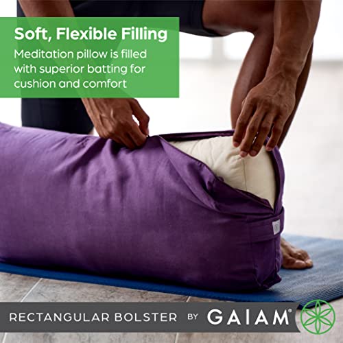 Gaiam Yoga Bolster Pillow, Supportive Cushion for Restorative Yoga | Firm cotton-filled bolster supports stretching & restorative poses. Carry handle, washable cover, yoga prop. - color: Purple