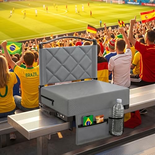 Stadium Seats with Back Support and Cushion Thick Padded Bleacher Chairs with Shoulder Strap, Portable Folding Stadium Seat Chair for Bleachers Includes Cup Holder and Side Pocket, Gray - color: With Pocket-grey, size: 1pcs