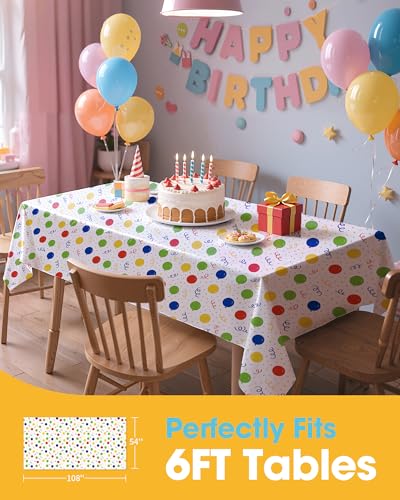 Niuara Birthday Balloon Plastic Table Cloth Disposable, 4 Pack, 54 x 108 in | Rectangle, 6 ft Tables, Birthday Party, Holiday Gathering - color: Birthday Balloon, size: 54" x 108" - 4 Packs