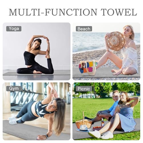 Yoga Towels, Non Slip Hot Yoga Mat Towel with Grip Dots,Super-Absorbent Soft Microfiber Yoga Blanket for Pilates, Fitness and Workout 72inch x 24inch - color: Grey