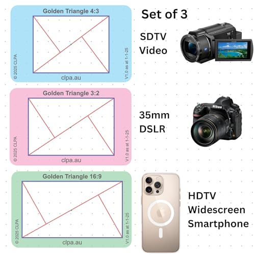 Golden Triangle Directors Viewfinder Card | Australian Designed and Made; Artist Viewfinder for Drawing and Photography; 3:2, 4:3 and 16:9 - size: Golden Triangle