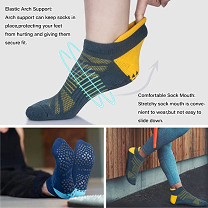 Hylaea Unisex Non Slip Socks with Grip for Yoga, Hospital, Pilates, Barre | Ankle, Cushioned | Breathable Cotton, Thick Cushioned Sole, Anti-Slip, Ankle Protection, Men Women, Ideal for Yoga, Barre, Hospital & Home Use - color: 3 Pairs Dark Blue Green, si