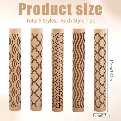 Clay Texture Rollers, 5 PCS 100mm Wooden Rolling Pins | Muimurex Wooden Clay Texture Rollers, 5 PCS 100mm Rolling Pins for Pottery, Ceramic, Polymer Clay, Sculpting & DIY Art, Set A - color: A