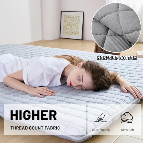 Zelladorra Japanese Floor Mattress, Anti-Slip Japanese Futon | Portable Floor Mattress, Roll Up Sleeping Mat with Storage Bag, ideal for Guests and Camping, Grey - color: Grey, size: Full (80"L x 54"W)