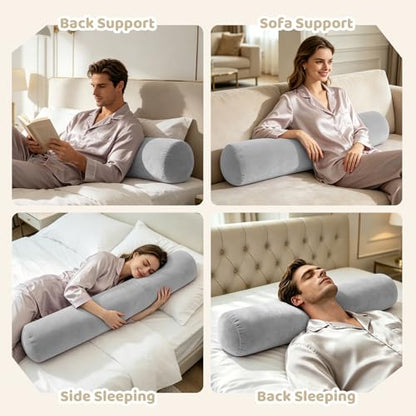 IFOYO Velvet Round Body Pillow Cover with Zipper, 35" x 8" Ultra-Soft Bolster Pillow Cover Machine Washable Long Round Pillow Case for Sleeping & Bedroom, Living Room, Case Only, Gray - color: Gray, size: 35"
