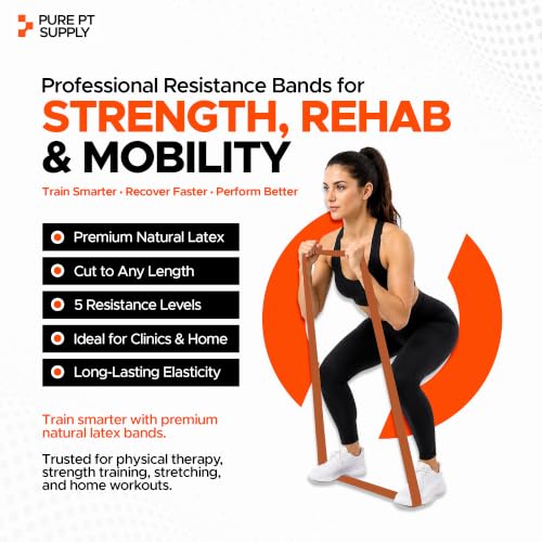 Pure PT Premium Latex Resistance Band – Elastic Exercise Bands | Premium latex resistance band for strength training, yoga & physical therapy | Elastic Workout Bands | Exercise Bands - color: Orange: Heavy, size: 25 Yards