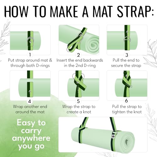 TECEUM 2 IN 1 Yoga & Mat Strap for Stretching – Cotton – 6/8/10 ft - color: Green Avocado, size: 6 ft