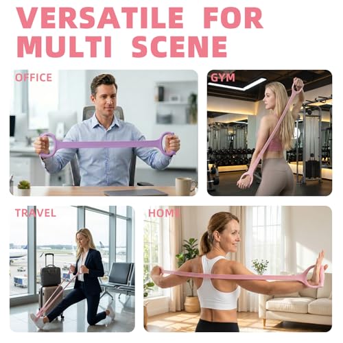 Figure 8 Resistance Band with Handles: 2 Pack Silicone Stretch Bands for Yoga, Pilates, Home Workout - 15LB 25LB Exercise Band Set for Arms, Back & Shoulder