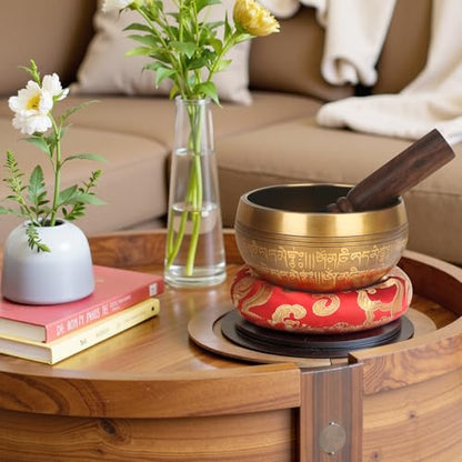 AKLOT HandMade Meditation Singing Bowl: Tibetan Sound Bowl Set with Pure Tone, Sound Bath Bowl with Cushion, Mallet, Spiritual Gift for Chakra Clearing, Mind Healing, Yoga, Prayer, Relaxation (4 Inch) - color: 4 inch Flower