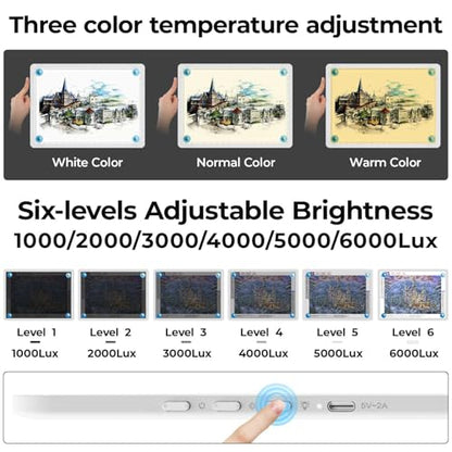 Heanolier A3 tracing Light Box with Bag,(18.2"L x 13.4"W) Super Bright Magnetic Light Pad with Side Buttons,USB-C Power Dimmerable Copy Table, Light board for Diamond Painting,Drawing,Sketching(White) - color: White, size: A3 with Bag