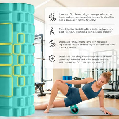 Foam Roller for Deep Tissue Massager High Density Massage Roller | Roller for Muscle Recovery, Relieves Tight, Sore Muscles & Kinks, Improves Mobility & Circulation - Targets Key Body Parts - color: Aqua