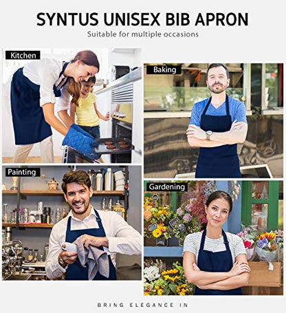 Syntus Apron for Men Women, Adjustable Cooking Kitchen Apron with 2 Pockets | Machine Washable, Firm Stitching, Stain Resistance, Long Tie Straps, 2 Pockets, Versatility, Unisex Use, Gift, BBQ - color: Blue Dark, style: 2 Polyester Blend
