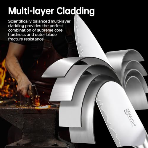PAUDIN Chef Knife 8 Inch, Ultra Sharp Kitchen Knife 62 HRC, 9-Layer High Carbon Steel Professional Chefs Knife with Full Tang Ergonomic Wood Handle, Meat Vegetable Slicing Knife,Gift for Men Women - color: 8 Inch Chef Knife