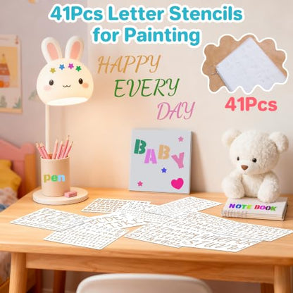 41Pcs Letter Stencils 1/2,3/4,1,5/4,2Inch Small Letter Stencil Painting | Reusable Templates with Alphabet Number,Geometric,for Craft Project,Notebook,Banner,Scrapbook,Sign, Journal,Wall,Home Decor