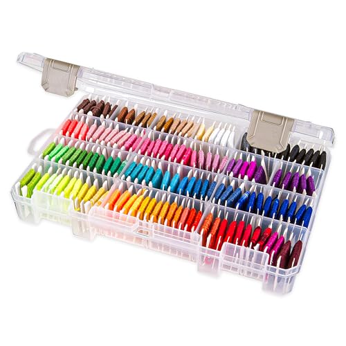 ArtBin Floss Finder Box: Clear Sewing Organizer with 6 Compartments, 12 Dividers, Durable - Perfect for Embroidery Floss and Small Sewing Supplies Storage | 6 Compartments, 12 Dividers, 10.75 x 7.375 x 1.75 Inches, For Embroidery Floss and Small Supplies,