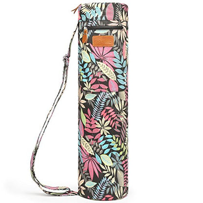 Yoga Mat Bag for Women & Men, Full-Zip Canvas Pilates Bag with Pockets - color: Colorful leaves
