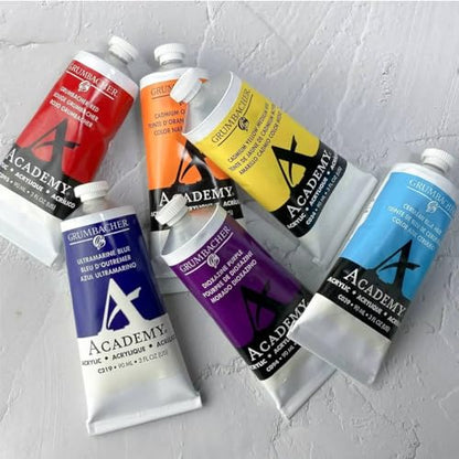 Grumbacher Academy Professional Acrylic Paint Set of 5 90ml CMYK Colors - Metal Tubes - Heavy Body Professional Grade Artist Paint with Genuine and Pure Pigments - ASTM Lightfast Colors