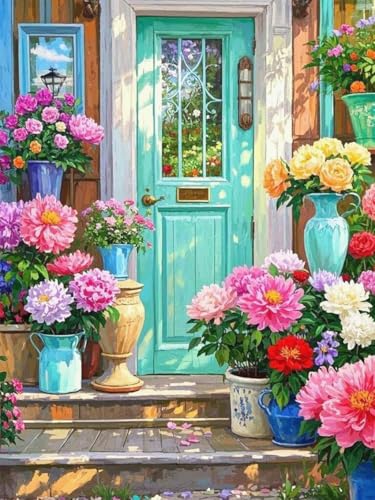 ZRIZQ Paint by Numbers Kit for Adults Beginner,Flowers Home,16x20 | Full set with wooden brushes,rolled canvas,rich paints.Calming activity.Beginner friendly.Just open and paint. - color: 16"X20"Rolled Canvas(Frameless)-Flowers 19