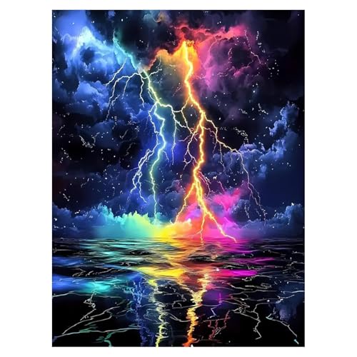 Lightning Diamond Art Kits for Adults Beginners 12x16 IN, DIY Craft Gift | Colorful Lightning Diamond Painting Kits for Adults, Stress Relief, Home Wall Decor, Landscape 5D Full Round Drill Gem Art - color: DP-US09