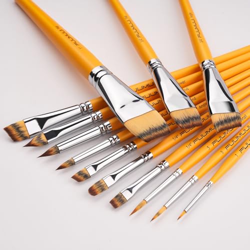 Face Painting Brushes, Fuumuui 13pcs Professional Synthetic Brushes for Face & Body Painting with Halloween, Cosplay, Costume & Theater - Acrylic Watercolor Oil Gouache