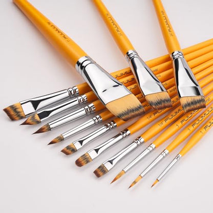 Face Painting Brushes, Fuumuui 13pcs Professional Synthetic Brushes for Face & Body Painting with Halloween, Cosplay, Costume & Theater - Acrylic Watercolor Oil Gouache