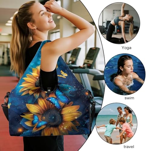 Yoga Mat Bag for Men Women Canvas Yoga Mat Carrier Take In Out Mat Easily for Beach Swim Bags Pool Sports Gym - color: Blue Butterfly