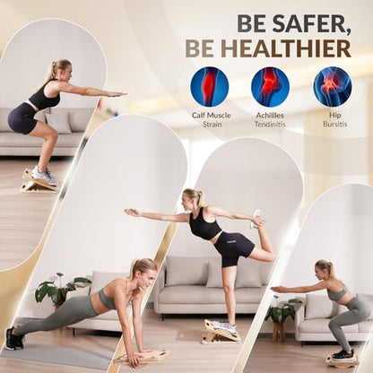 2 in 1 Balance Board & Slant Board for Calf Stretching - Adjustable Incline Board, 300lbs Capacity, Physical Therapy Equipment with Exercise Poster for Legs, Knees, Ankles, Heels