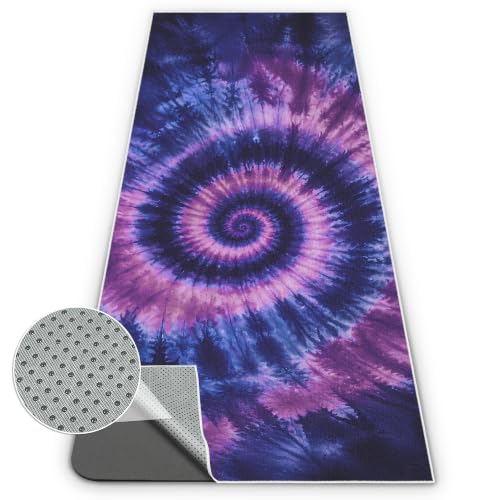 Yoga Mat Towel Non Slip Ultra-Absorbent Hot Yoga Towel, Super Stylish Printed Sweat Hot Yoga Towel, Ideal for Home, Workouts, Pilates, Yoga, 72 x 27in, Purple & Black Tie Dye - color: Purple & Black Tie Dye