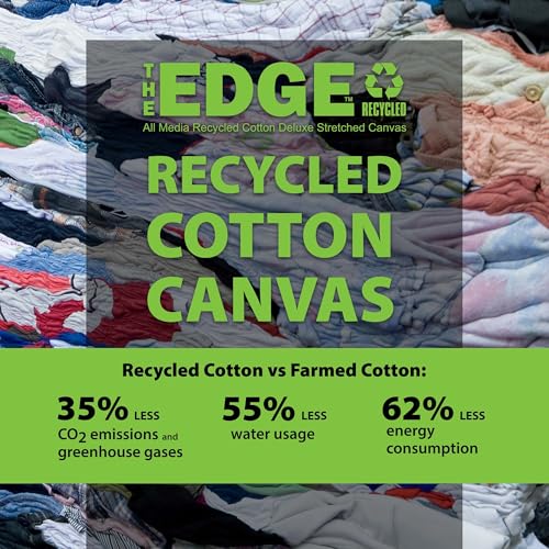 The Edge Eco-Friendly Recycled Cotton Stretched Canvas for Painting - 5x7 Box of 3 - Medium-Textured, Triple Acrylic Primed All Media Painting Canvas, 320gsm, 1-1/2 in. Deep Pine Stretchers - size: 5"x7"