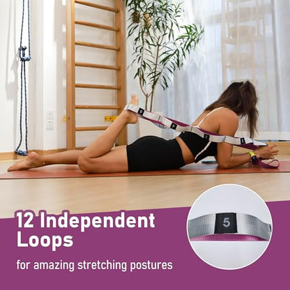 Stretch Bands for Exercise, Non Elastic Yoga Stretching Strap with Loops, 3.8cm x 2.45m, Stretching Bands for Physical Therapy, Yoga, Pilates, Dance, Gymnastics Exercise - color: Pink