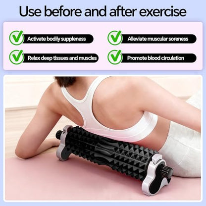 Deep Tissue Foam Roller with Stand - Black | 3-Level Height Adjustable Support, Beginner-Friendly Design for Home Workout & Muscle Recovery - Black